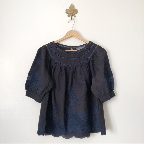 Anthropologie Tops - Anthropologie Navy Blue Peasant Blouse NWT
